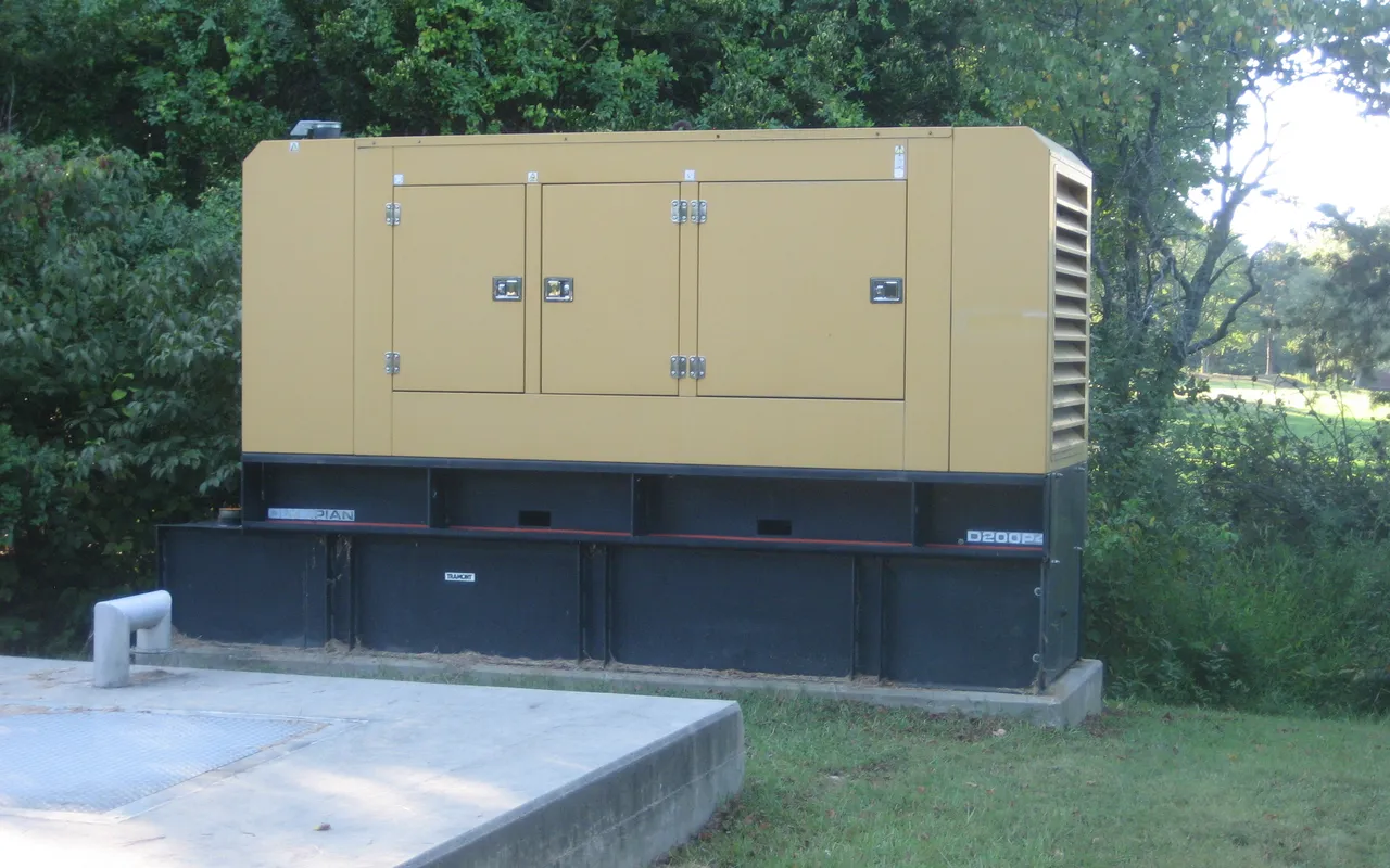 A Caterpillar Olympian standby generator set on a concrete pad