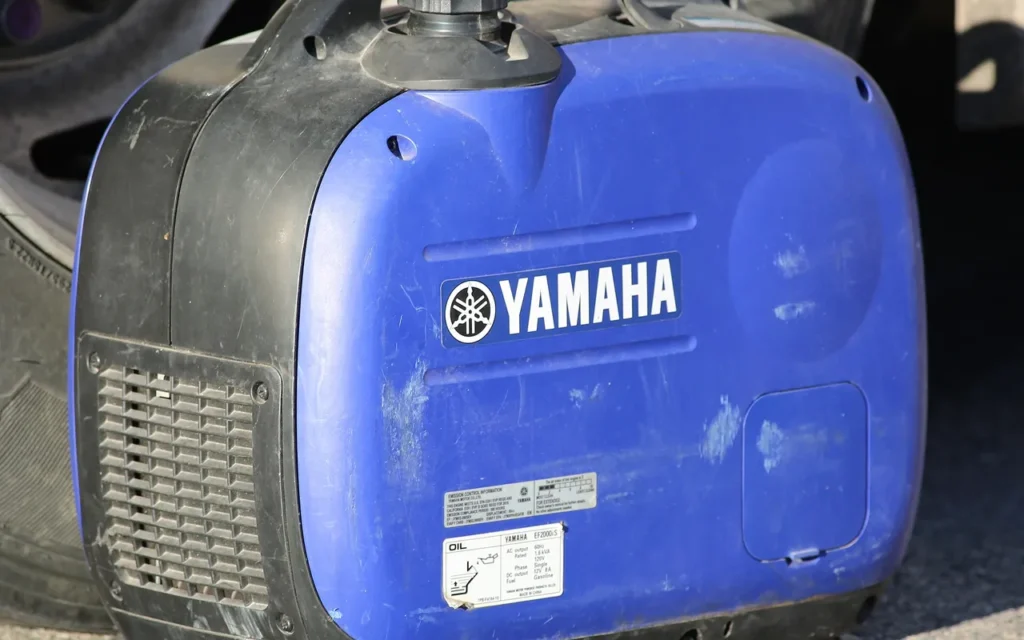 A blue Yamaha EF2000iS generator close up