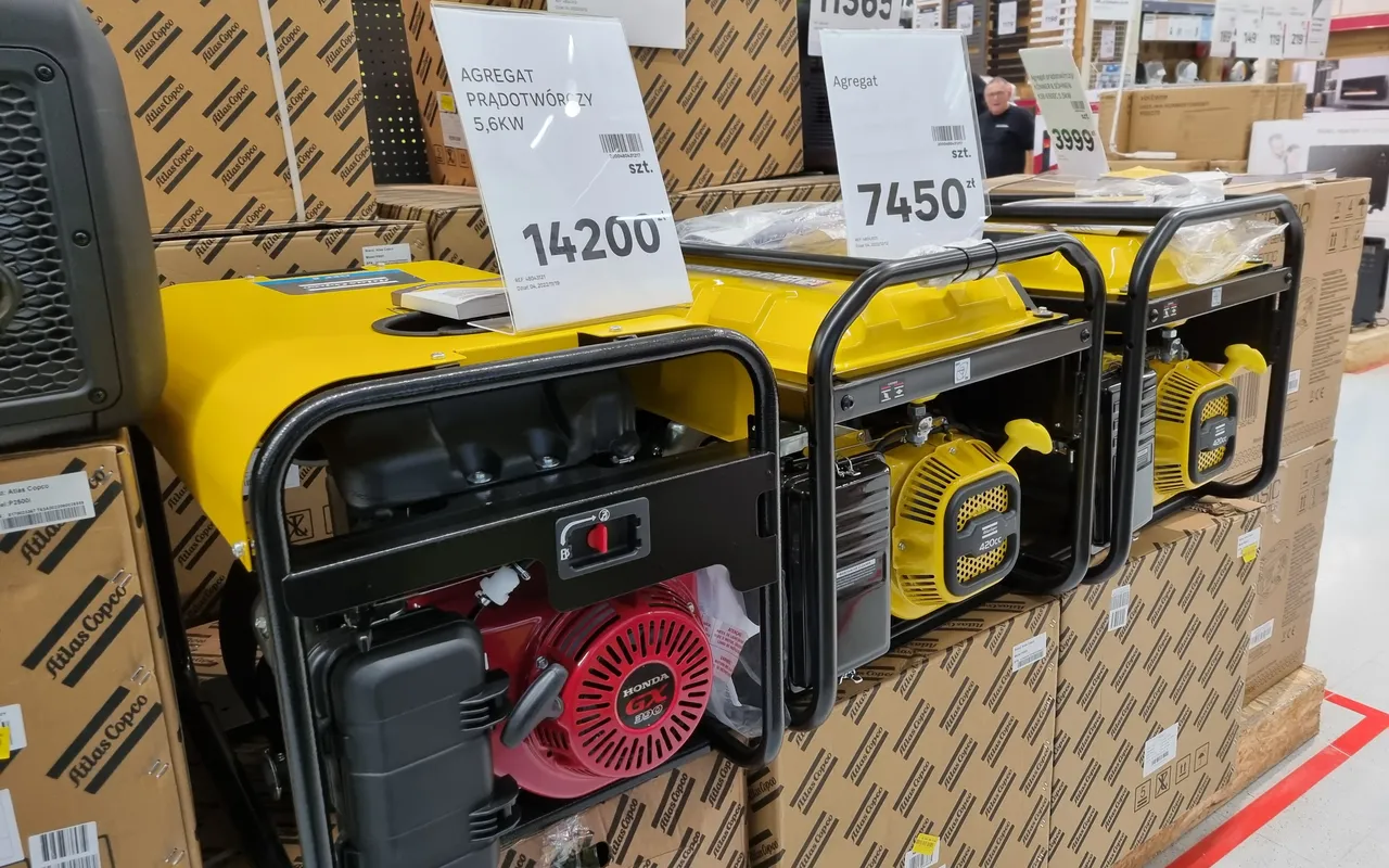 Yellow portable generators on display in a store